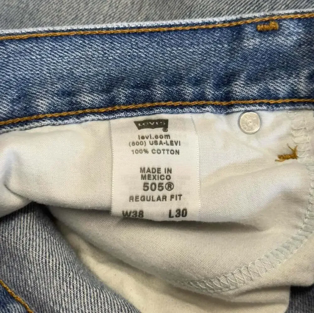 Levi's 505 Regular Fit Jeans Size W38 L30 Light Wash Distressed